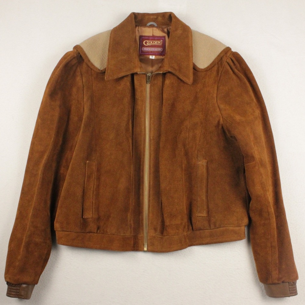 Vintage Pioneer Wear XL Suede Leather Cropped Jacket Southwestern Western Woven
